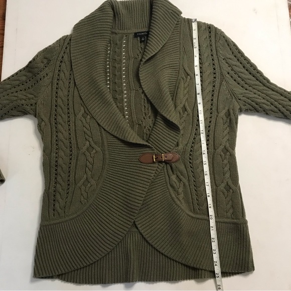 NWOT Talbots Green Buckle Cardigan Lambswool Blend Medium - Picture 4 of 7